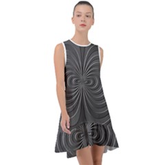 Abstract Metallic Spirals, Silver Color, Dark Grey, Graphite Colour Frill Swing Dress by Casemiro