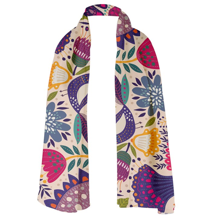 Spring Pattern Long Sheer Chiffon Scarf 