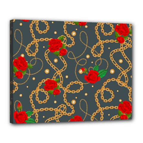 Golden Chain Pattern Rose Flower 2 Canvas 20  X 16  (stretched) by designsbymallika