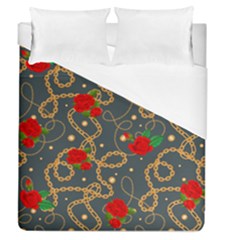 Golden Chain Pattern Rose Flower 2 Duvet Cover (queen Size) by designsbymallika