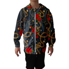 Golden Chain Pattern Rose Flower 2 Kids  Hooded Windbreaker by designsbymallika