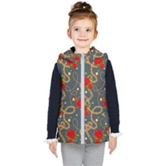 Golden Chain Pattern Rose Flower 2 Kids  Hooded Puffer Vest by designsbymallika