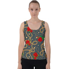 Golden Chain Pattern Rose Flower 2 Velvet Tank Top by designsbymallika