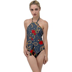 Golden Chain Pattern Rose Flower 2 Go With The Flow One Piece Swimsuit by designsbymallika