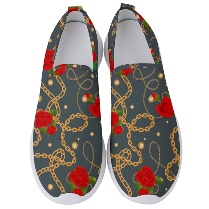 Golden Chain Pattern Rose Flower 2 Men s Slip On Sneakers