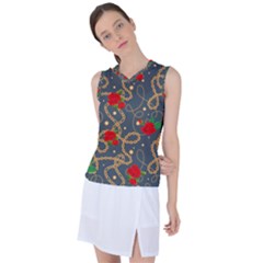 Golden Chain Pattern Rose Flower 2 Women s Sleeveless Sports Top