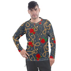 Golden Chain Pattern Rose Flower 2 Men s Pique Long Sleeve Tee