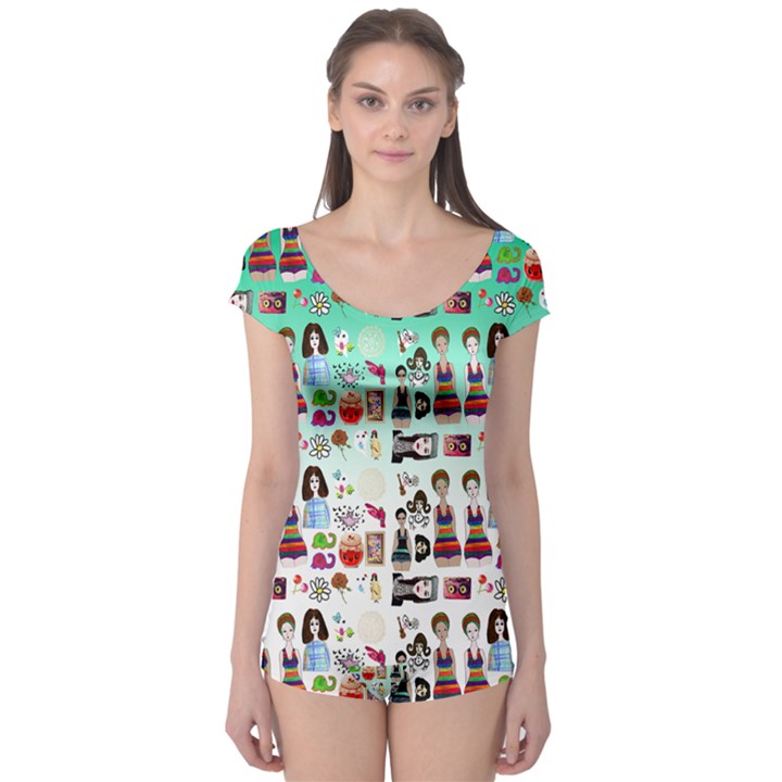 Kawaii Collage Green Ombre Boyleg Leotard 