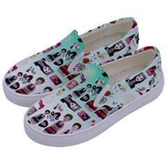 Kawaii Collage Green Ombre Kids  Canvas Slip Ons by snowwhitegirl