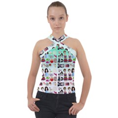 Kawaii Collage Green Ombre Cross Neck Velour Top by snowwhitegirl