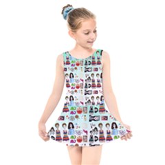 Kawaii Collage Green Ombre Kids  Skater Dress Swimsuit by snowwhitegirl