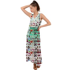 Kawaii Collage Green Ombre V-neck Chiffon Maxi Dress by snowwhitegirl