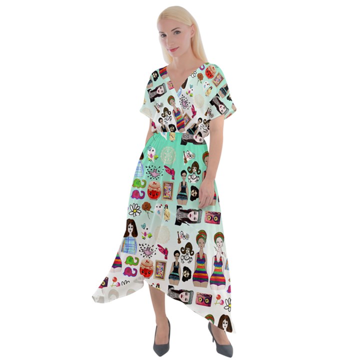 Kawaii Collage Green Ombre Cross Front Sharkbite Hem Maxi Dress