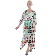 Kawaii Collage Green Ombre Quarter Sleeve Wrap Front Maxi Dress