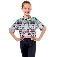 Kawaii Collage Green Ombre Kids Mock Neck Tee