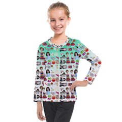 Kawaii Collage Green Ombre Kids  Long Mesh Tee