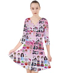 Kawaii Collage Pink Ombre Quarter Sleeve Front Wrap Dress by snowwhitegirl