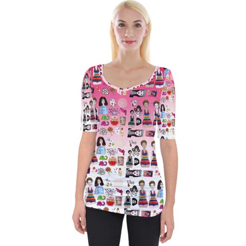 Kawaii Collage Pink Ombre Wide Neckline Tee by snowwhitegirl