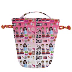 Kawaii Collage Pink Ombre Drawstring Bucket Bag by snowwhitegirl