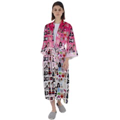 Kawaii Collage Pink Ombre Maxi Satin Kimono