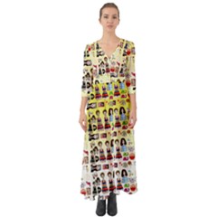 Kawaii Collage Yellow  Ombre Button Up Boho Maxi Dress by snowwhitegirl