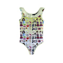 Kawaii Collage Yellow  Ombre Kids  Frill Swimsuit by snowwhitegirl