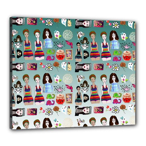 Kawaii Collage Teal  Ombre Canvas 24  X 20  (stretched) by snowwhitegirl