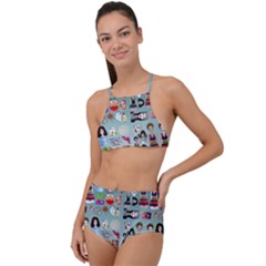 Kawaii Collage Teal  Ombre High Waist Tankini Set by snowwhitegirl