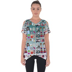 Kawaii Collage Teal  Ombre Cut Out Side Drop Tee by snowwhitegirl