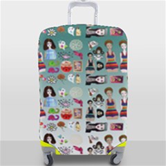 Kawaii Collage Teal  Ombre Luggage Cover (large)