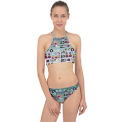 Kawaii Collage Teal  Ombre Racer Front Bikini Set by snowwhitegirl