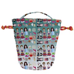 Kawaii Collage Teal  Ombre Drawstring Bucket Bag by snowwhitegirl