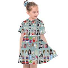 Kawaii Collage Teal  Ombre Kids  Sailor Dress