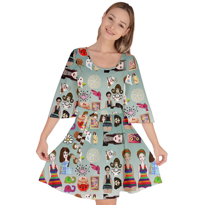 Kawaii Collage Teal  Ombre Velour Kimono Dress