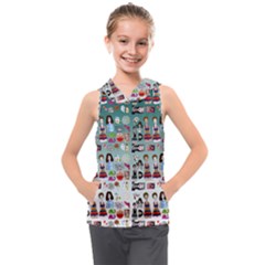 Kawaii Collage Teal  Ombre Kids  Sleeveless Hoodie