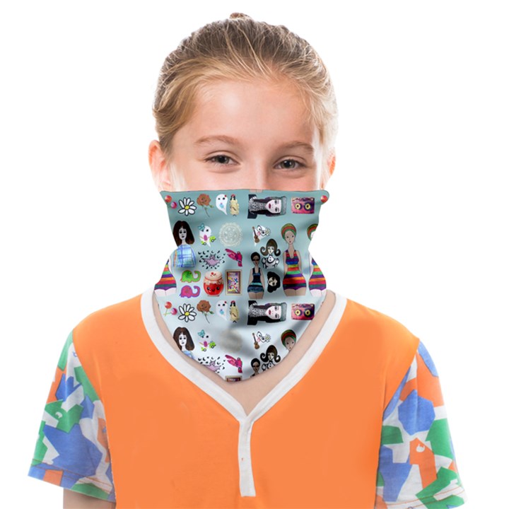 Kawaii Collage Teal  Ombre Face Covering Bandana (Kids)