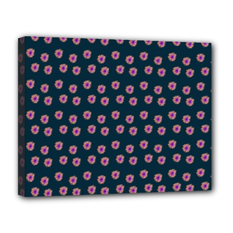 Peach Purple Daisy Flower Teal Canvas 14  x 11  (Stretched)