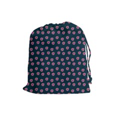 Peach Purple Daisy Flower Teal Drawstring Pouch (Large)