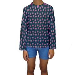 Peach Purple Daisy Flower Teal Kids  Long Sleeve Swimwear