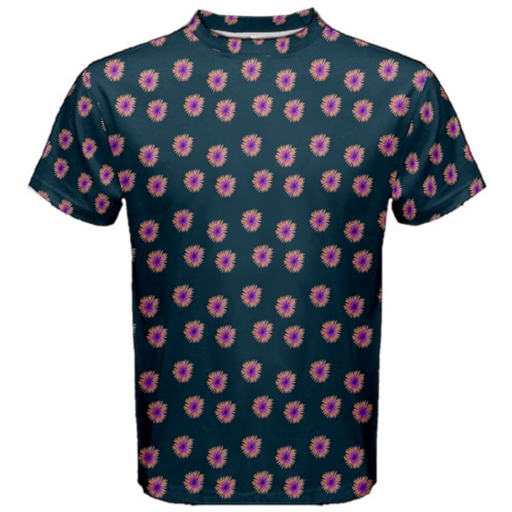 Peach Purple Daisy Flower Teal Men s Cotton Tee