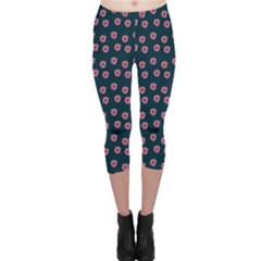 Peach Purple Daisy Flower Teal Capri Leggings 