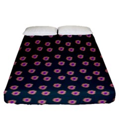 Peach Purple Daisy Flower Teal Fitted Sheet (Queen Size)