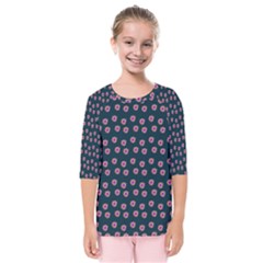 Peach Purple Daisy Flower Teal Kids  Quarter Sleeve Raglan Tee