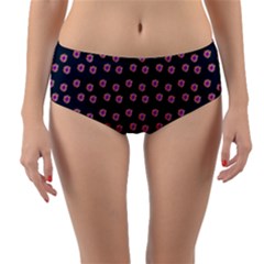 Peach Purple Daisy Flower Teal Reversible Mid-Waist Bikini Bottoms