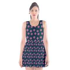 Peach Purple Daisy Flower Teal Scoop Neck Skater Dress