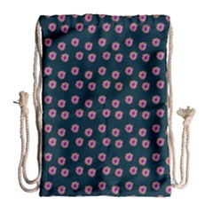 Peach Purple Daisy Flower Teal Drawstring Bag (Large)