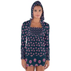 Peach Purple Daisy Flower Teal Long Sleeve Hooded T-shirt