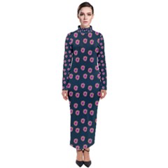 Peach Purple Daisy Flower Teal Turtleneck Maxi Dress