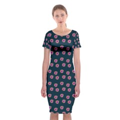 Peach Purple Daisy Flower Teal Classic Short Sleeve Midi Dress