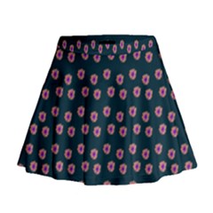 Peach Purple Daisy Flower Teal Mini Flare Skirt